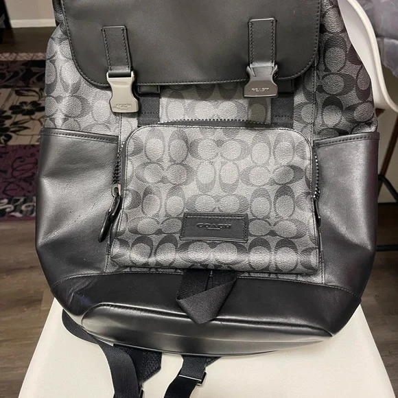 Coach | Bags | Coach Black And Gray Monogram Backpack With  display picture 3
